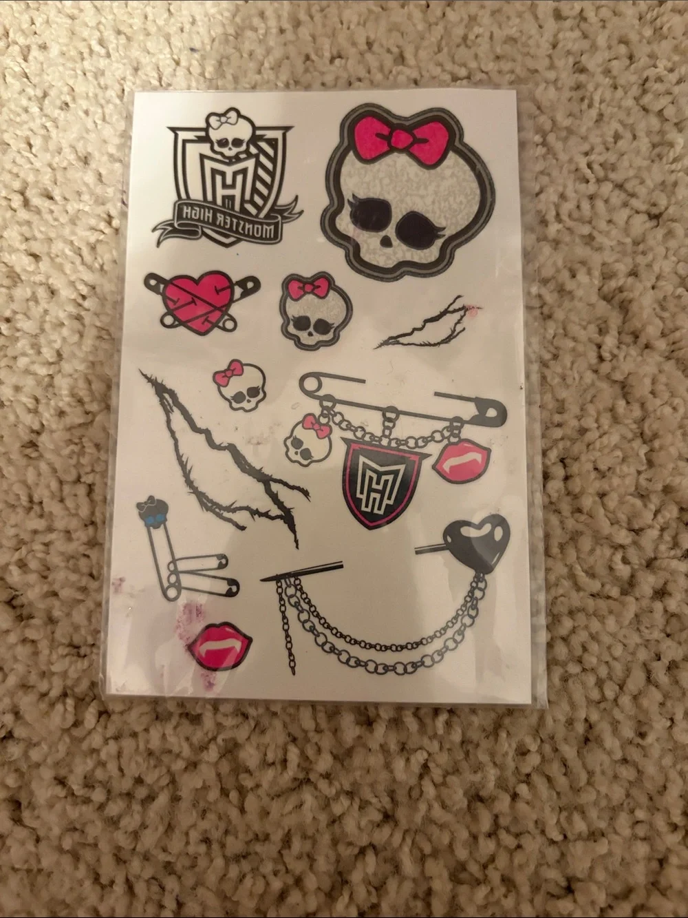 Monster High Temporary Tattoo Sheet - Pink & Black Skull Designs